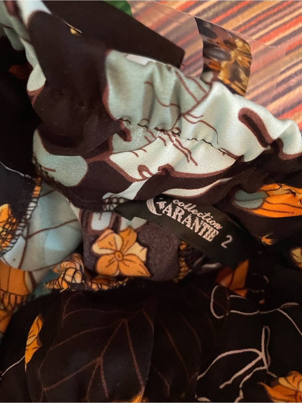Black Floral Two-Piece Set with Blue and Mustard Botanical Print Kimono palazzo - Picture 5 of 6